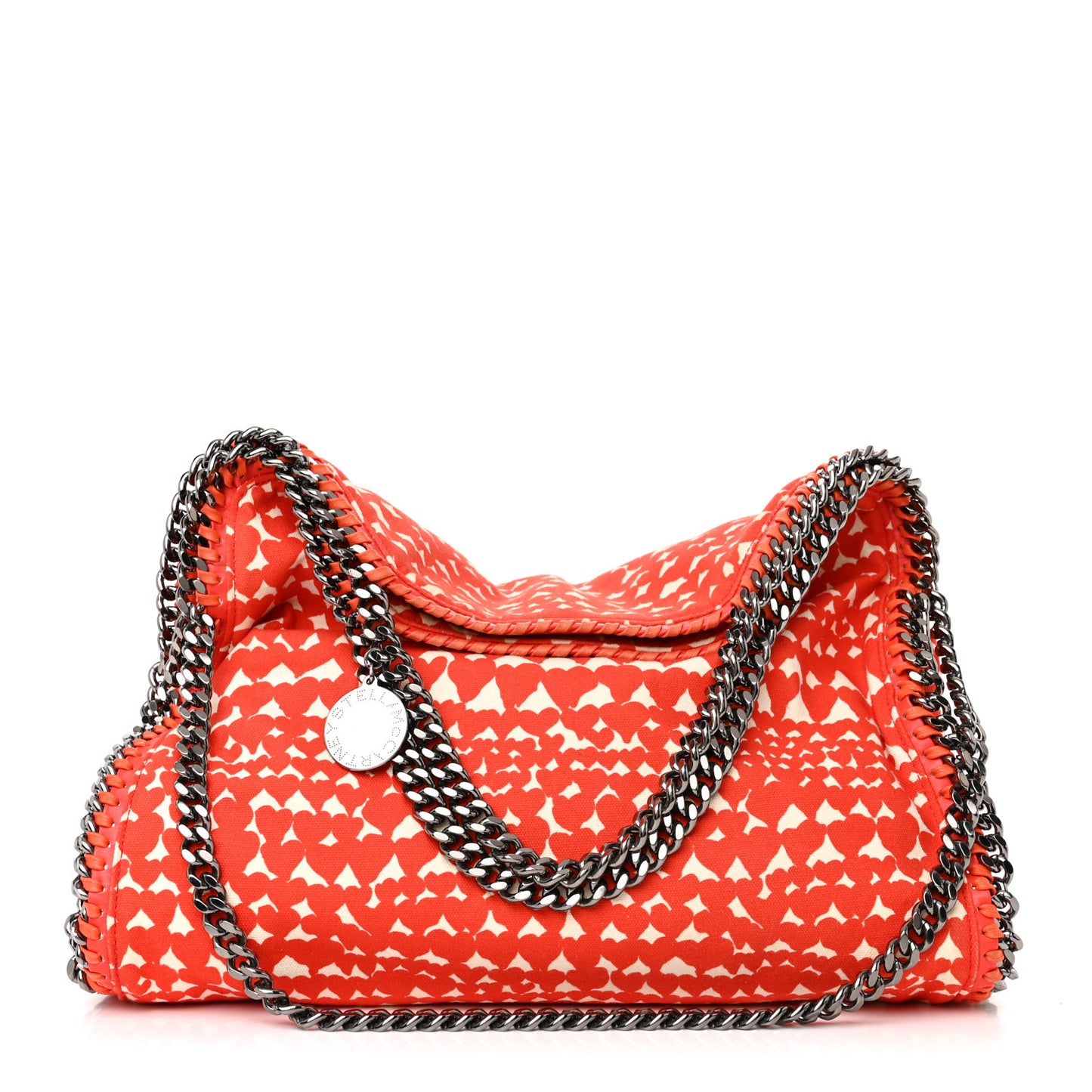 Canvas Heart Print Small Falabella Fold Over Tote Red