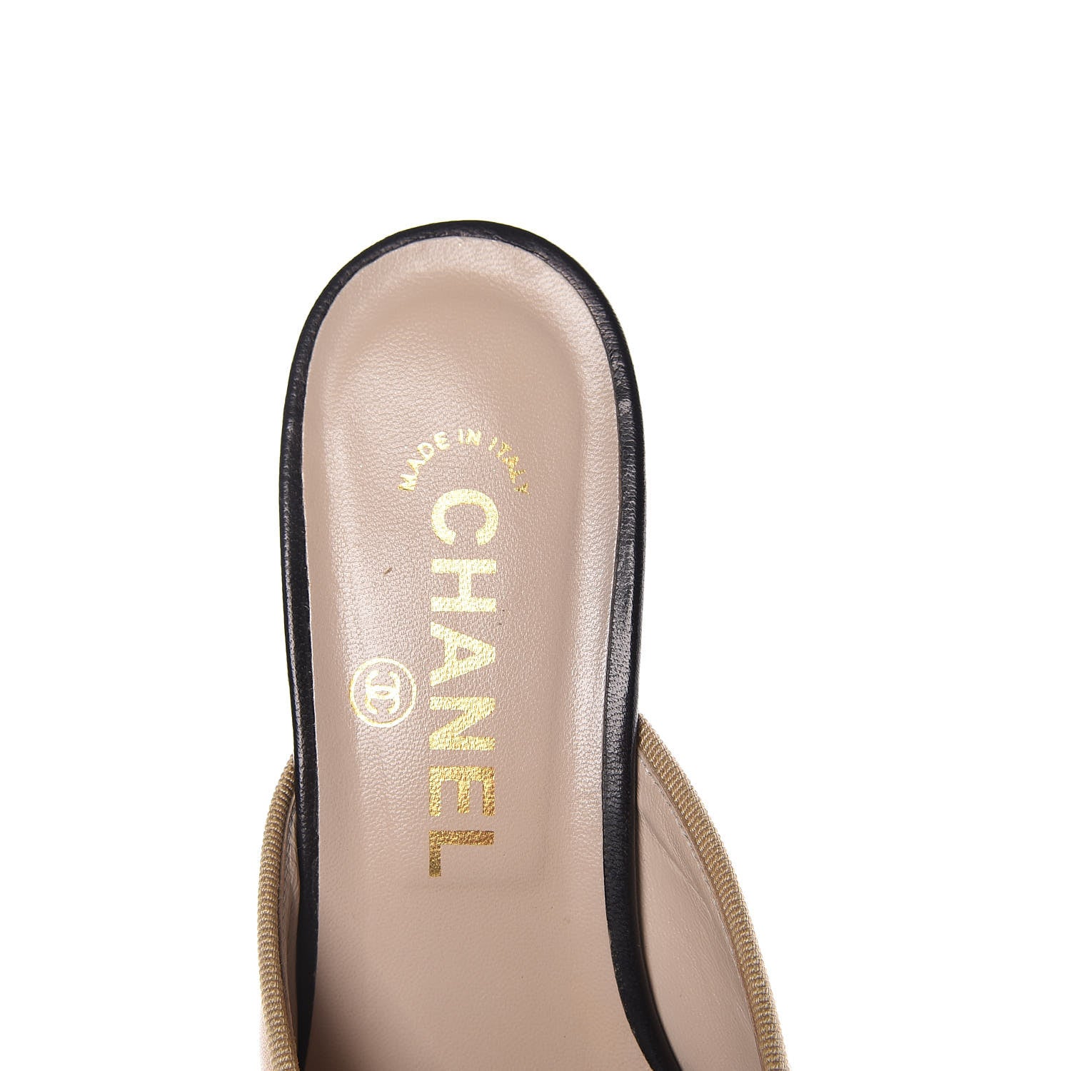 Chanel Lambskin Cap Toe CC Mules 37.5 Beige Black 9 of 10