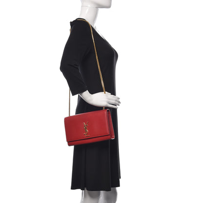 Saint Laurent Grain De Poudre Medium Monogram Kate Satchel Red 2 of 12