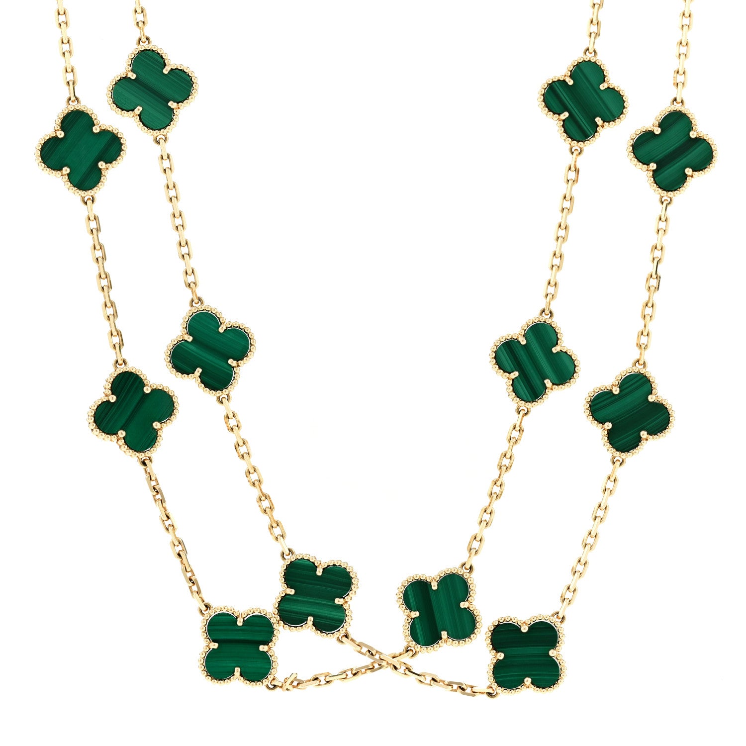Van Cleef & Arpels 18K Yellow Gold Malachite 20 Motifs Vintage Alhambra Necklace 1 of 6