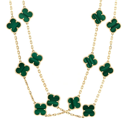 Van Cleef & Arpels 18K Yellow Gold Malachite 20 Motifs Vintage Alhambra Necklace 1 of 6