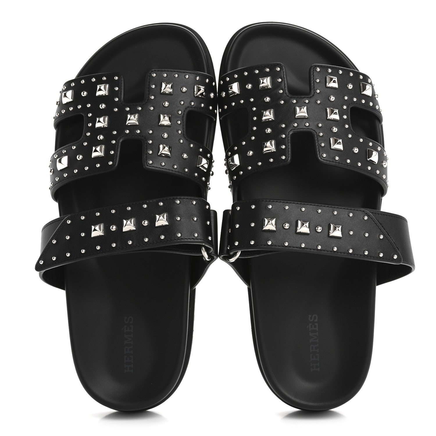 Hermes Calfskin Medor Studded Womens Chypre Sandals 37.5 Black 2 of 9