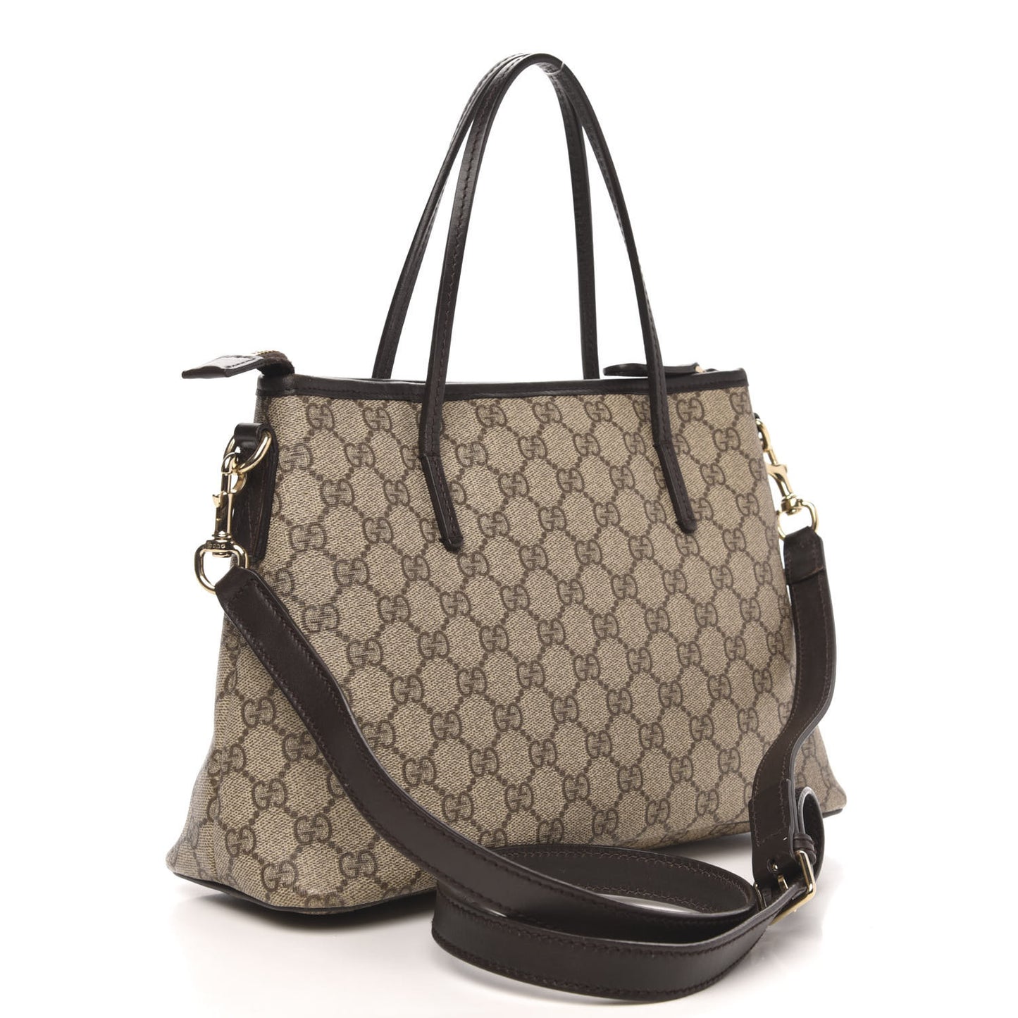 GG Supreme Monogram Small Zippered Tote Dark Brown
