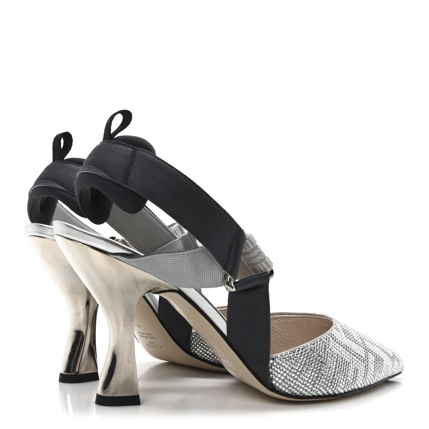 Fendi Colibri Crystal FF Sporty 85mm Slingback Pumps 40 Silver 5 of 8