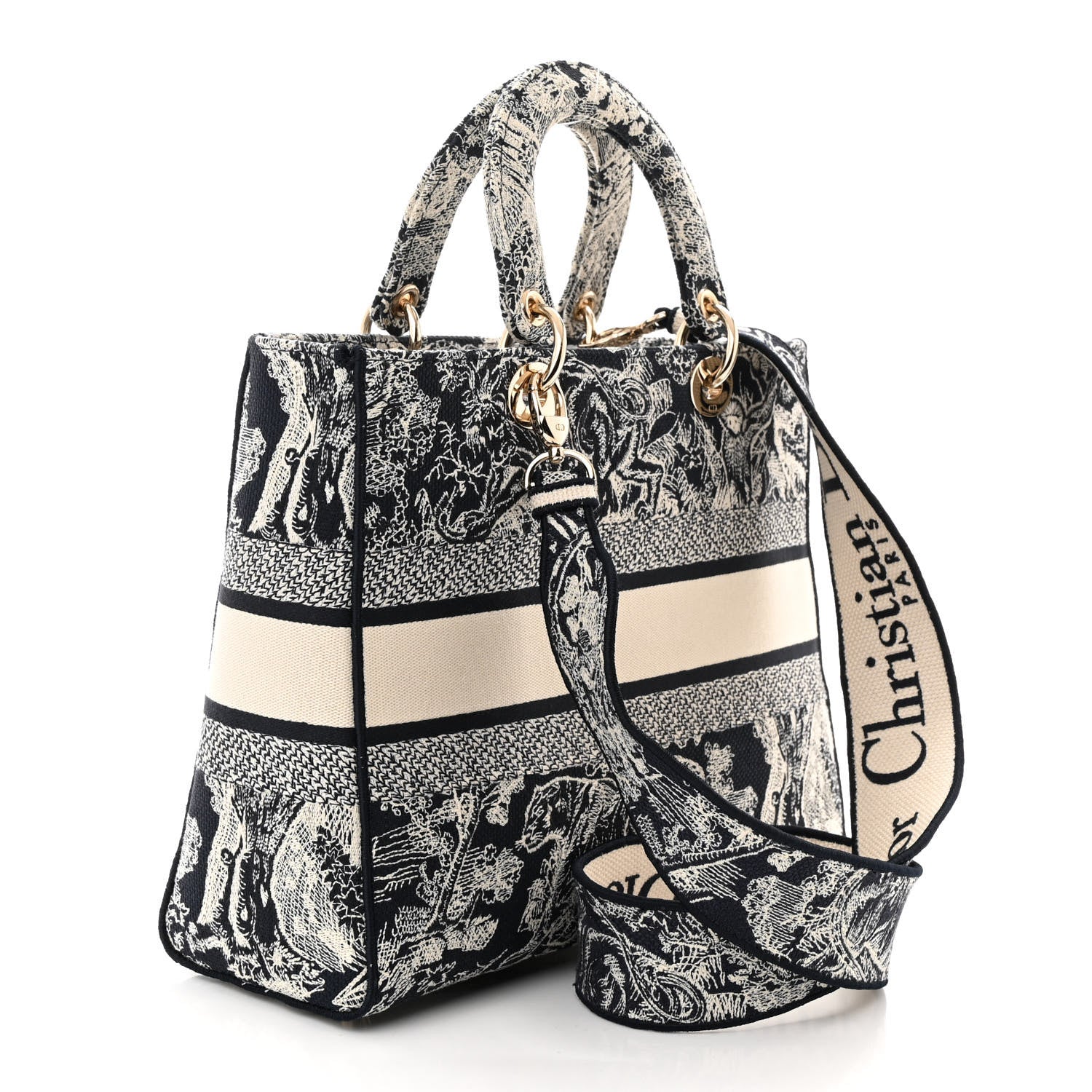 Christian Dior Toile de Jouy Embroidered Large Lady D-Lite Navy 3 of 10