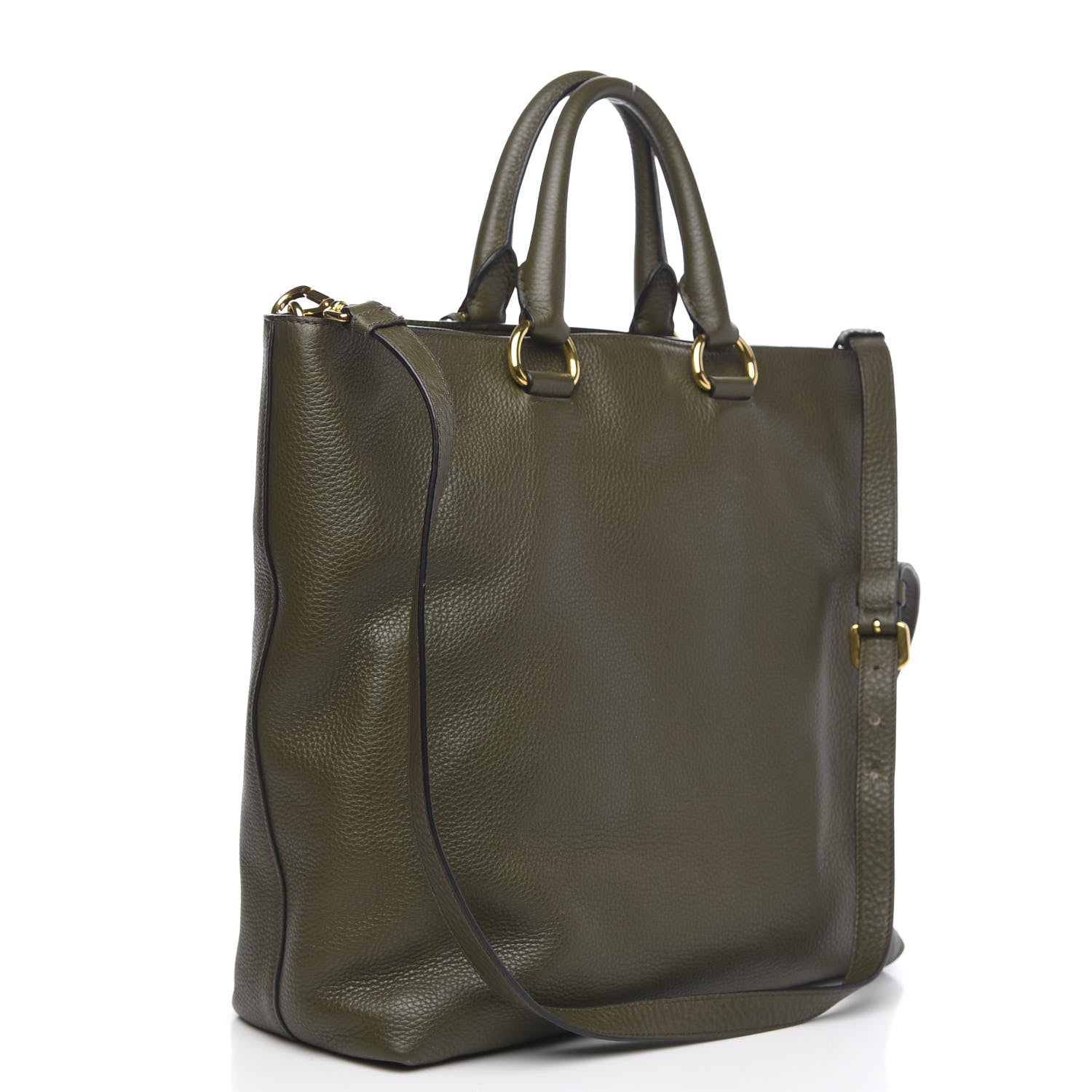 Prada Vitello Daino Tote Militare 3 of 12