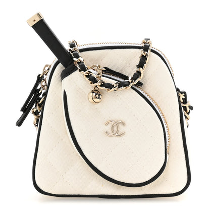 Chanel Canvas Calfskin Tennis Racket Mini Bag White Black 1 of 12