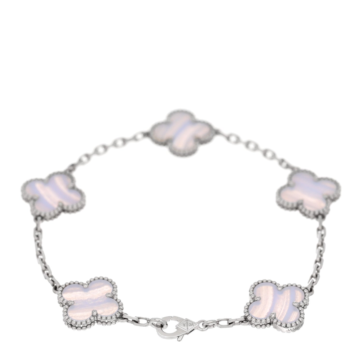 Van Cleef & Arpels 18K White Gold Chalcedony 5 Motifs Vintage Alhambra Bracelet 2 of 4