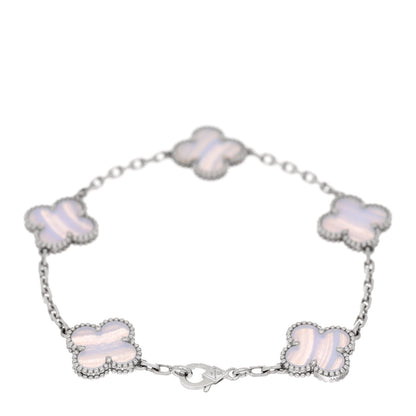 Van Cleef & Arpels 18K White Gold Chalcedony 5 Motifs Vintage Alhambra Bracelet 2 of 4