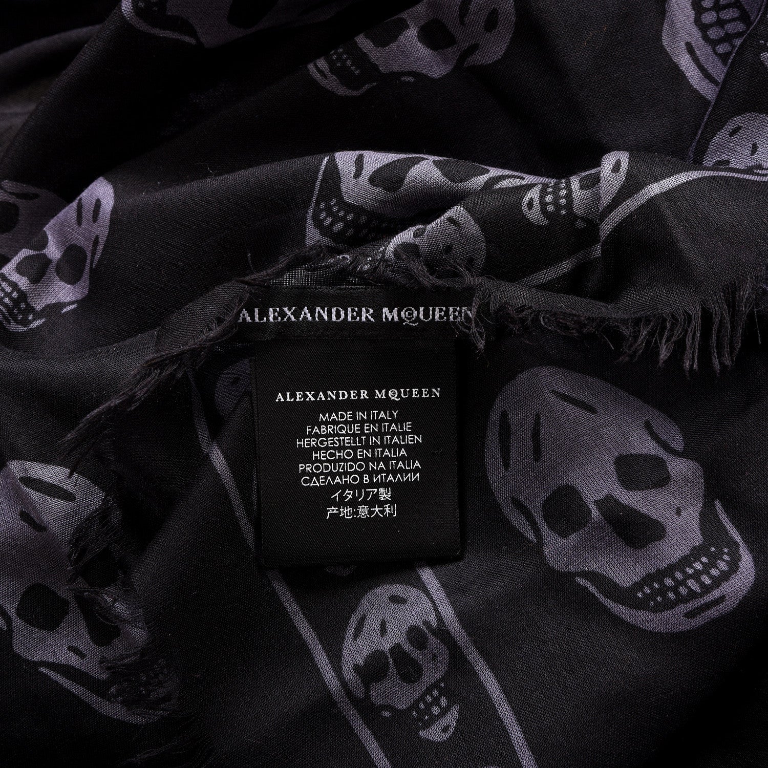 Alexander McQueen Silk Chiffon Skull Scarf Black Grey 3 of 4
