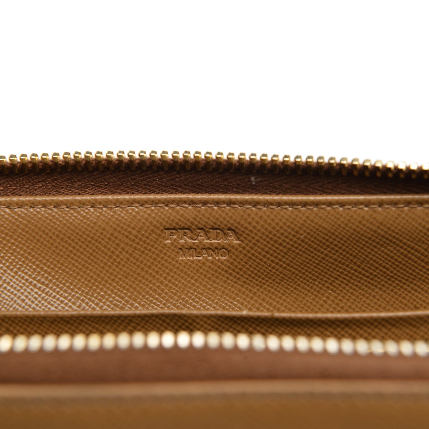 Saffiano Metal Zip Around Wallet Caramel