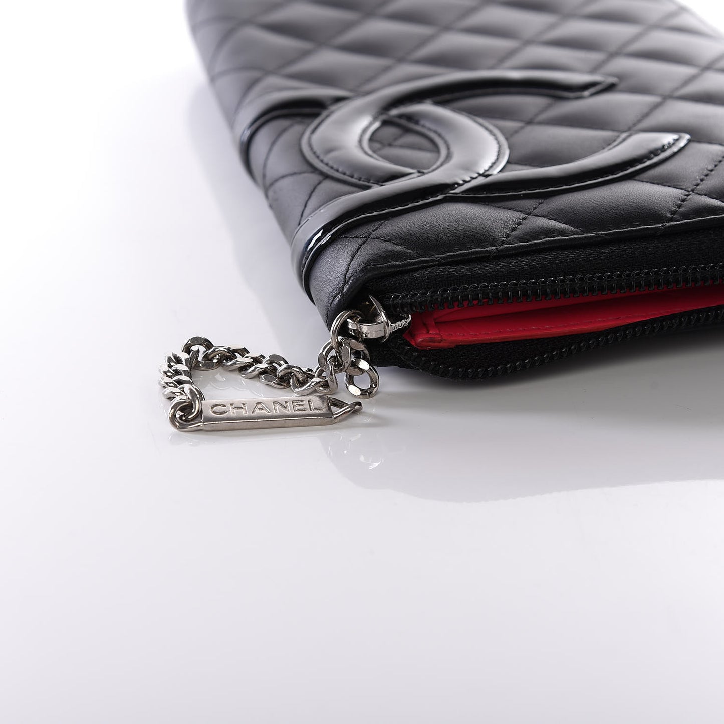 Calfskin Quilted Cambon Zip Around Organizer Wallet Black