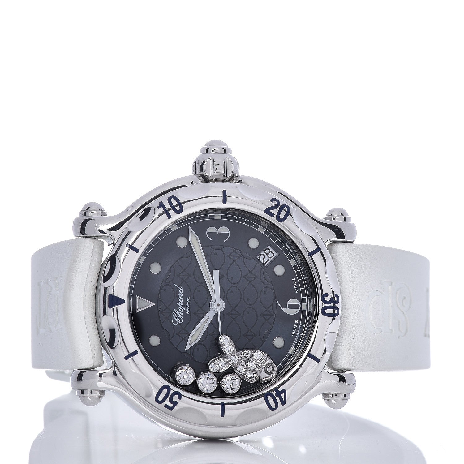 Chopard Stainless Steel Rubber Diamond 38mm Happy Sport Fish Quartz Watch White 3 of 5