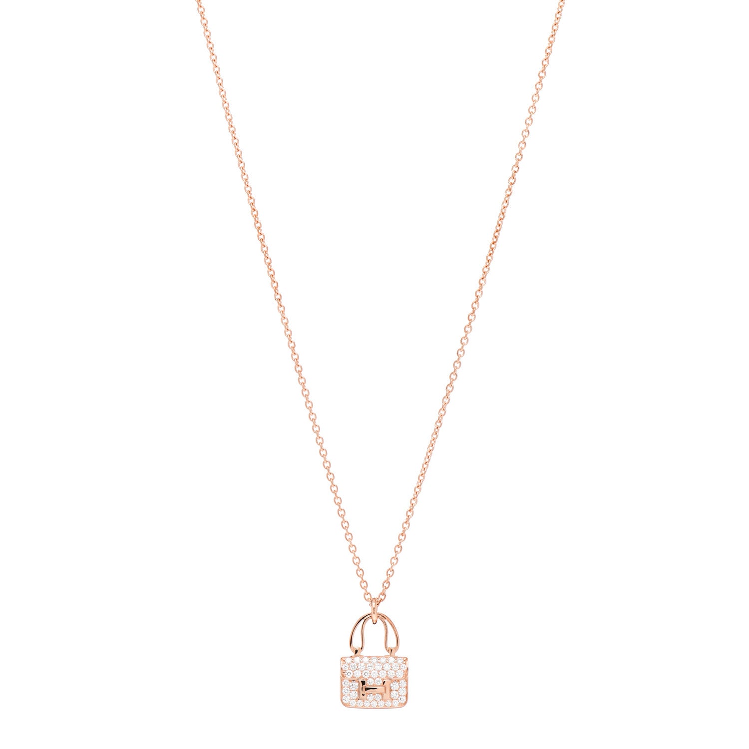 Hermes 18K Rose Gold Diamond Constance Amulettes Pendant Necklace 1 of 6
