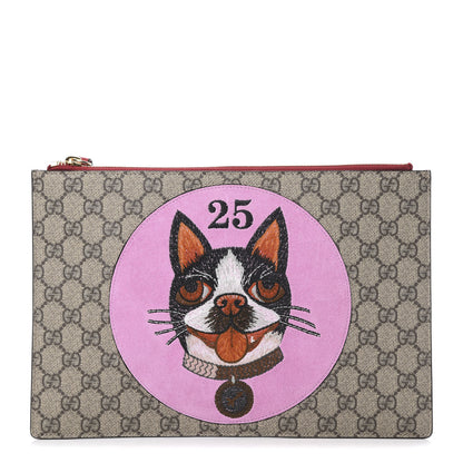 Gucci GG Supreme Monogram Bosco Patch Zip Pouch Beige Malva Hibiscus Red 1 of 7