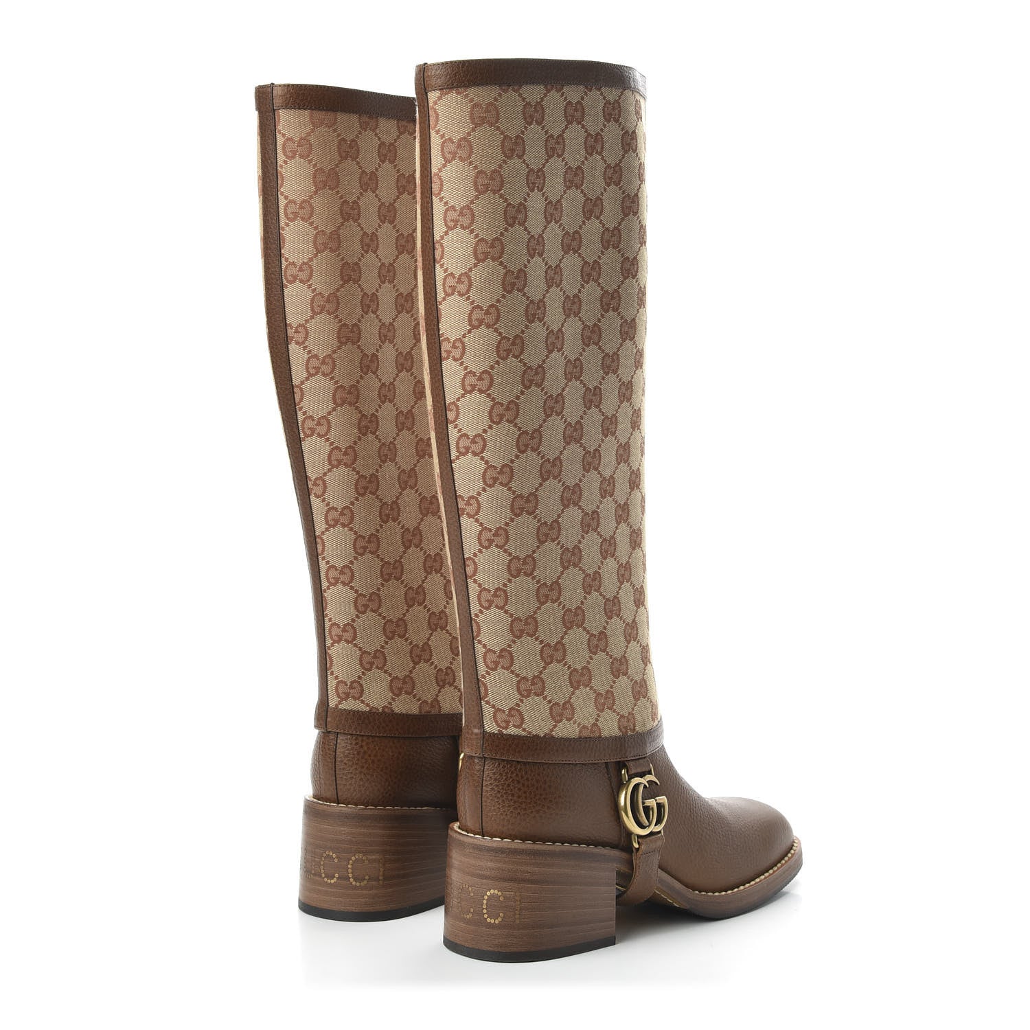 Gucci GG Monogram Calfskin Lola Tall Boots 38.5 Beige Ruggine Cuir 4 of 8