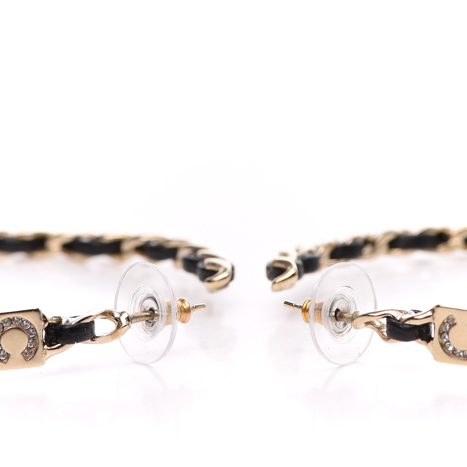 Chanel Metal Lambskin Crystal Sergeant Chanel Hoop Earrings Gold Gold 3 of 6