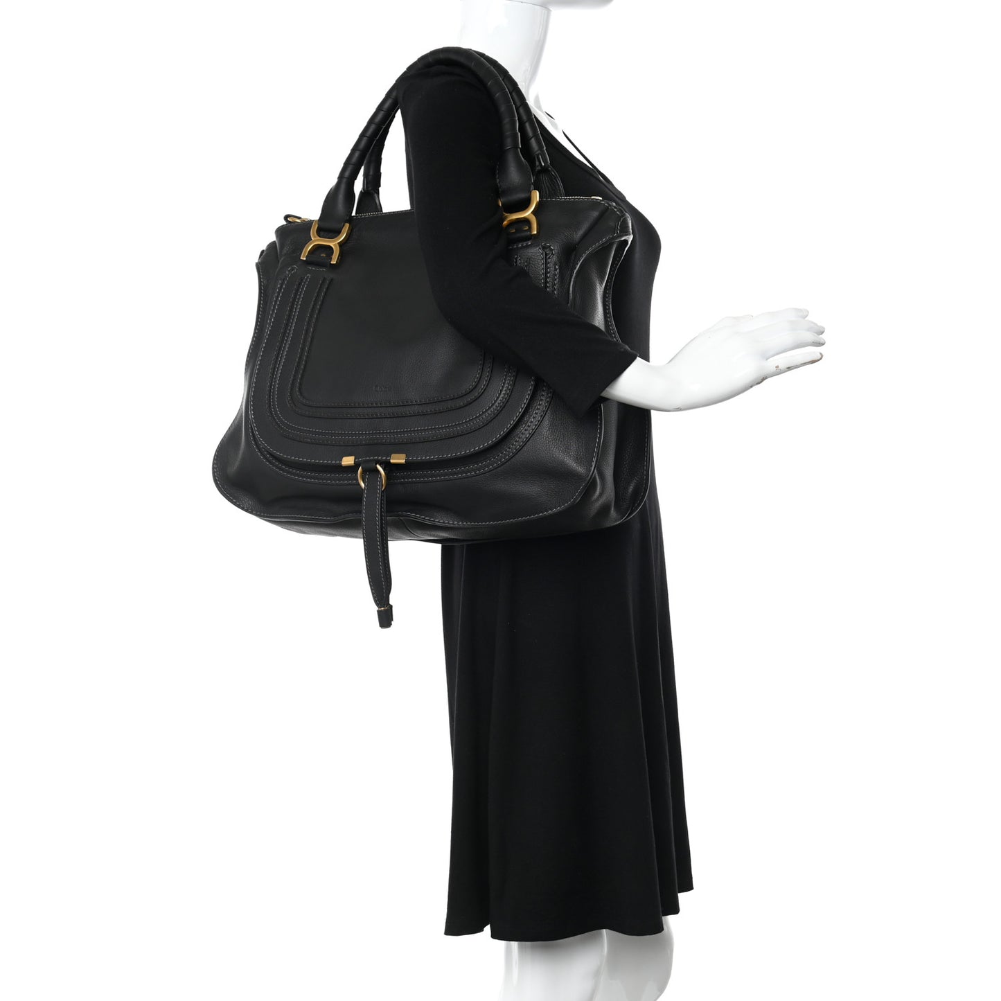 Calfskin Large Marcie Satchel Black