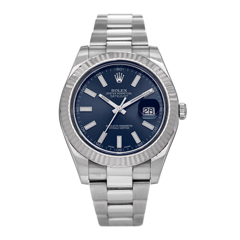 Stainless Steel 18K White Gold 41mm Oyster Perpetual Datejust Watch Blue 116334