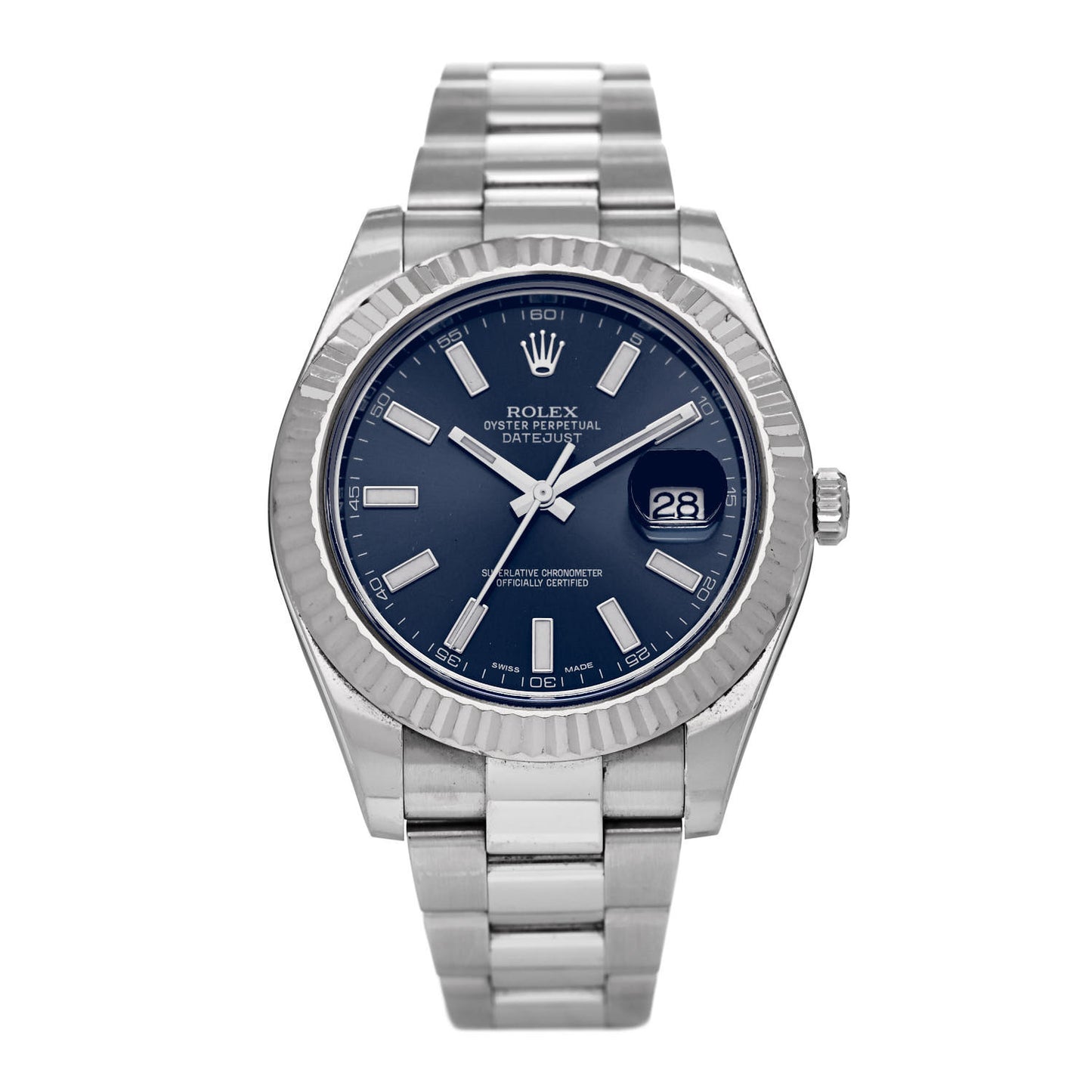 Stainless Steel 18K White Gold 41mm Oyster Perpetual Datejust Watch Blue 116334
