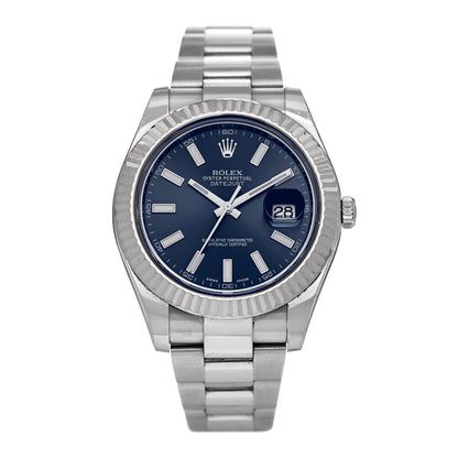 Rolex Stainless Steel 18K White Gold 41mm Oyster Perpetual Datejust Watch Blue 116334 1 of 5