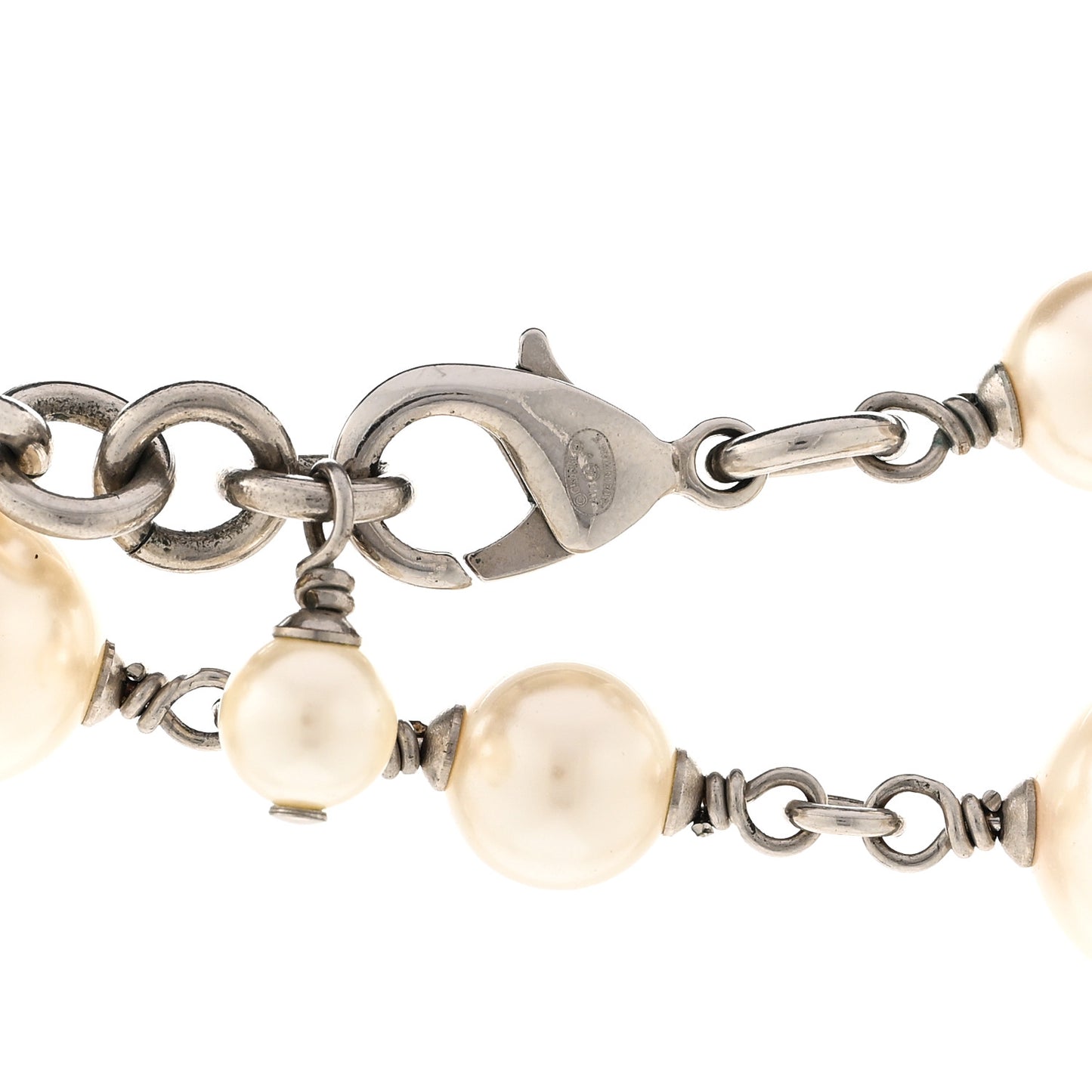 Crystal Pearl CC Long Necklace Silver