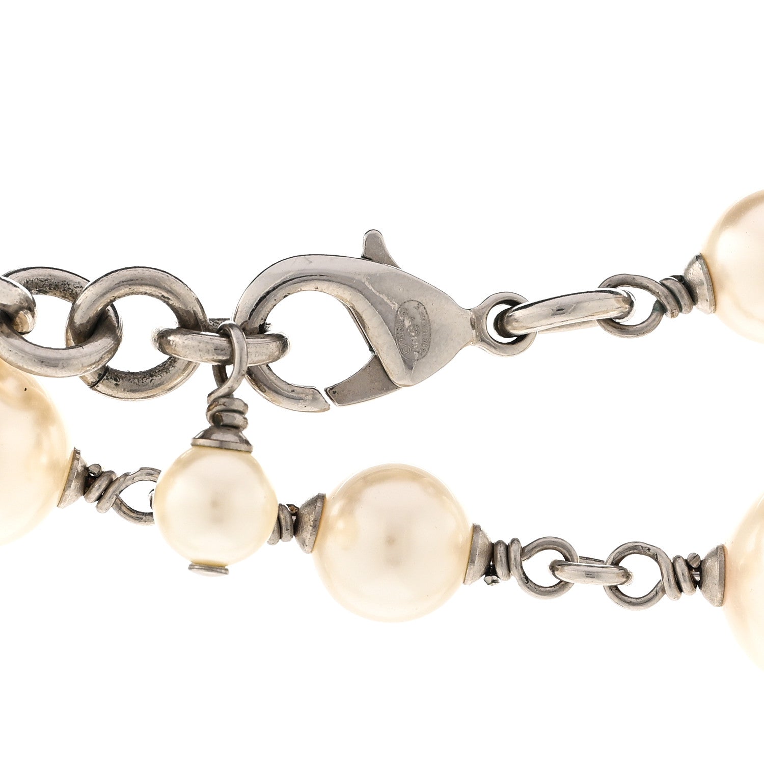 Chanel Crystal Pearl CC Long Necklace Silver 5 of 6