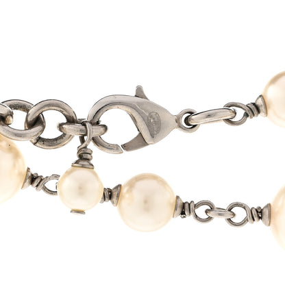 Chanel Crystal Pearl CC Long Necklace Silver 5 of 6