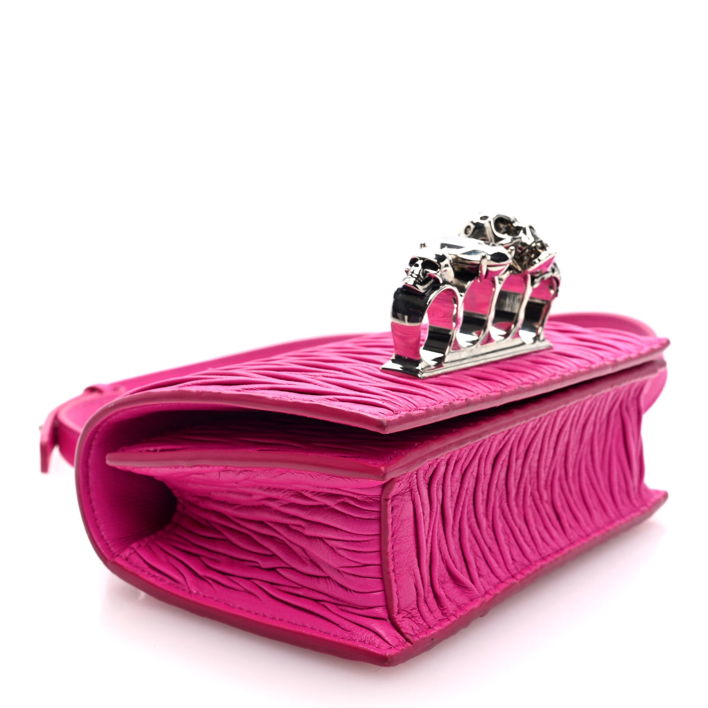 Lambskin Pleated Knuckle Shoulder Bag Fuchsia