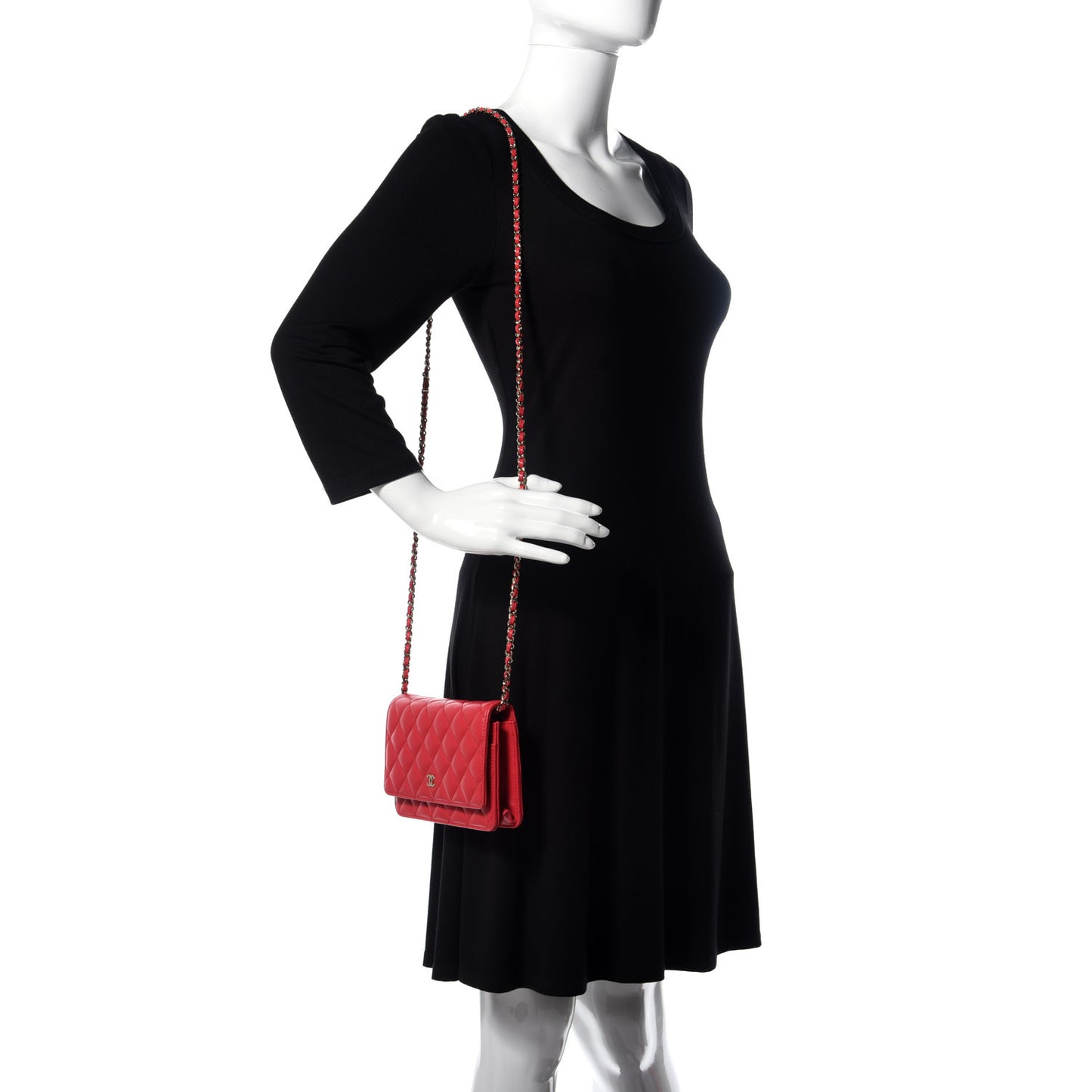 Lambskin Quilted Wallet On Chain WOC Light Red