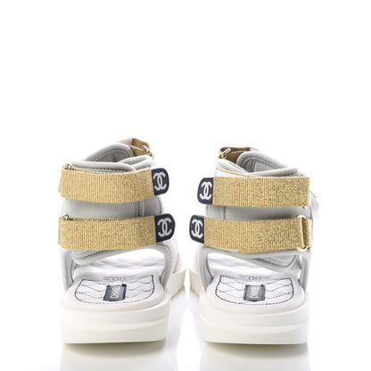 Chanel Goatskin Fabric Gladiator Sandals 40 Grey Navy Blue 7 of 11