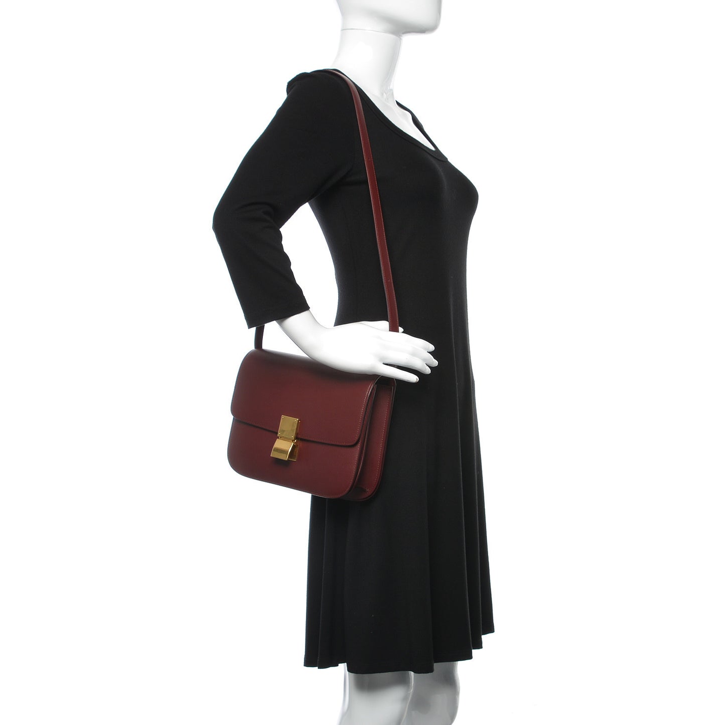 Box Calfskin Medium Classic Box Flap Bag Burgundy