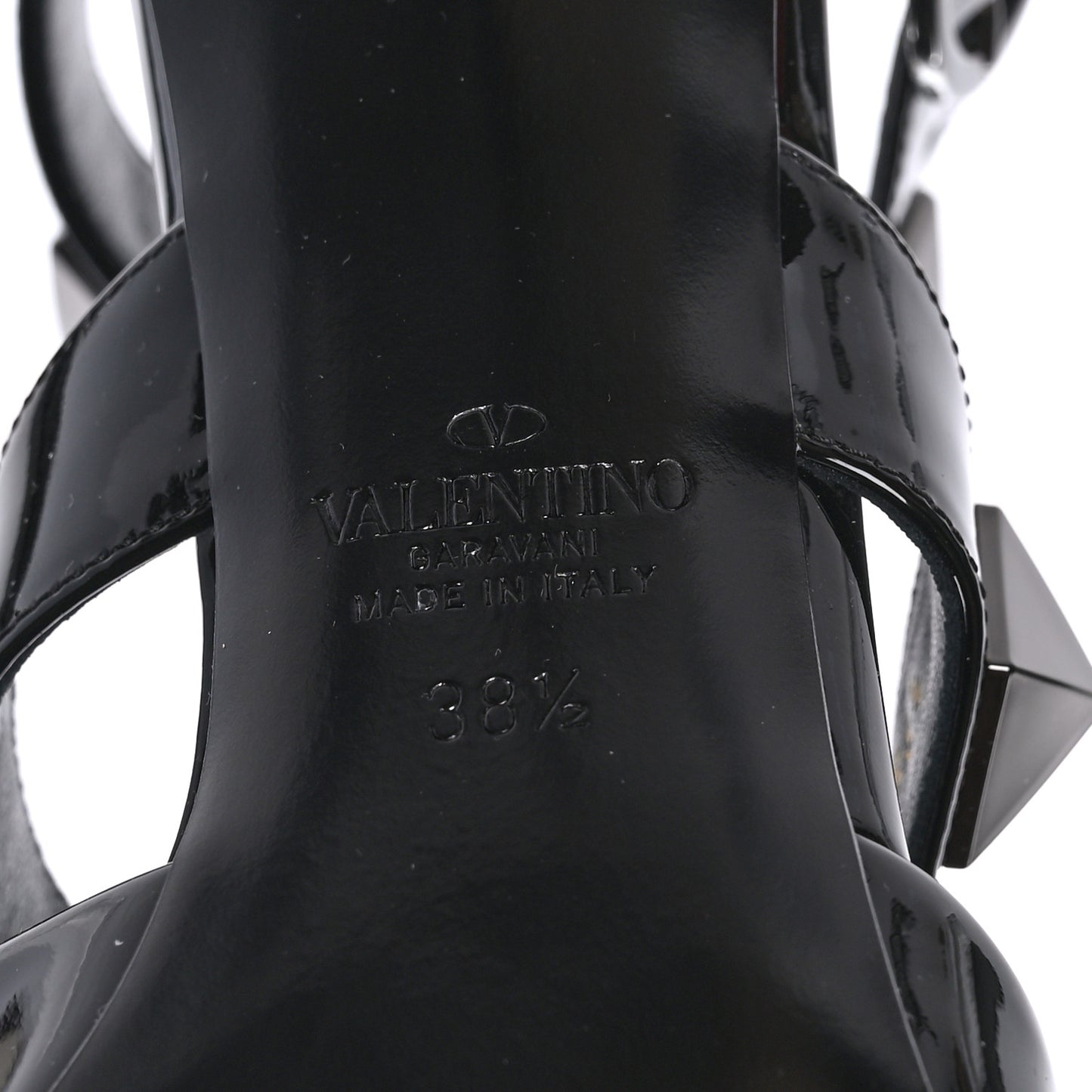 Patent Monochrome Roman Stud Ankle Strap 80mm Pumps 38.5 Black
