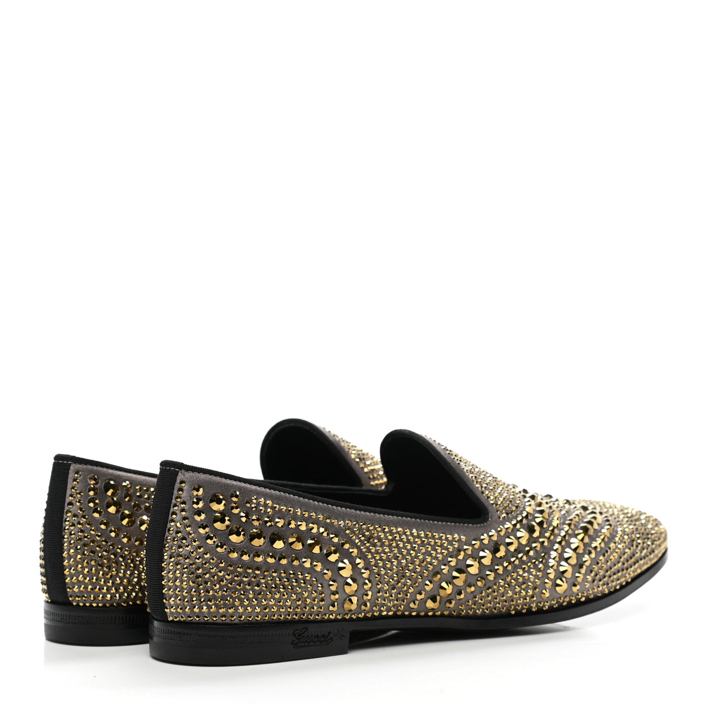 Satin Studded Slip On Loafers 36.5 Silver