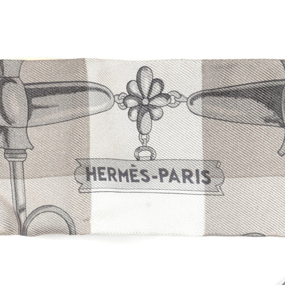 Hermes Silk Mors Et Gourmettes Vichy Twilly Etoupe Jaune Vif White 3 of 3