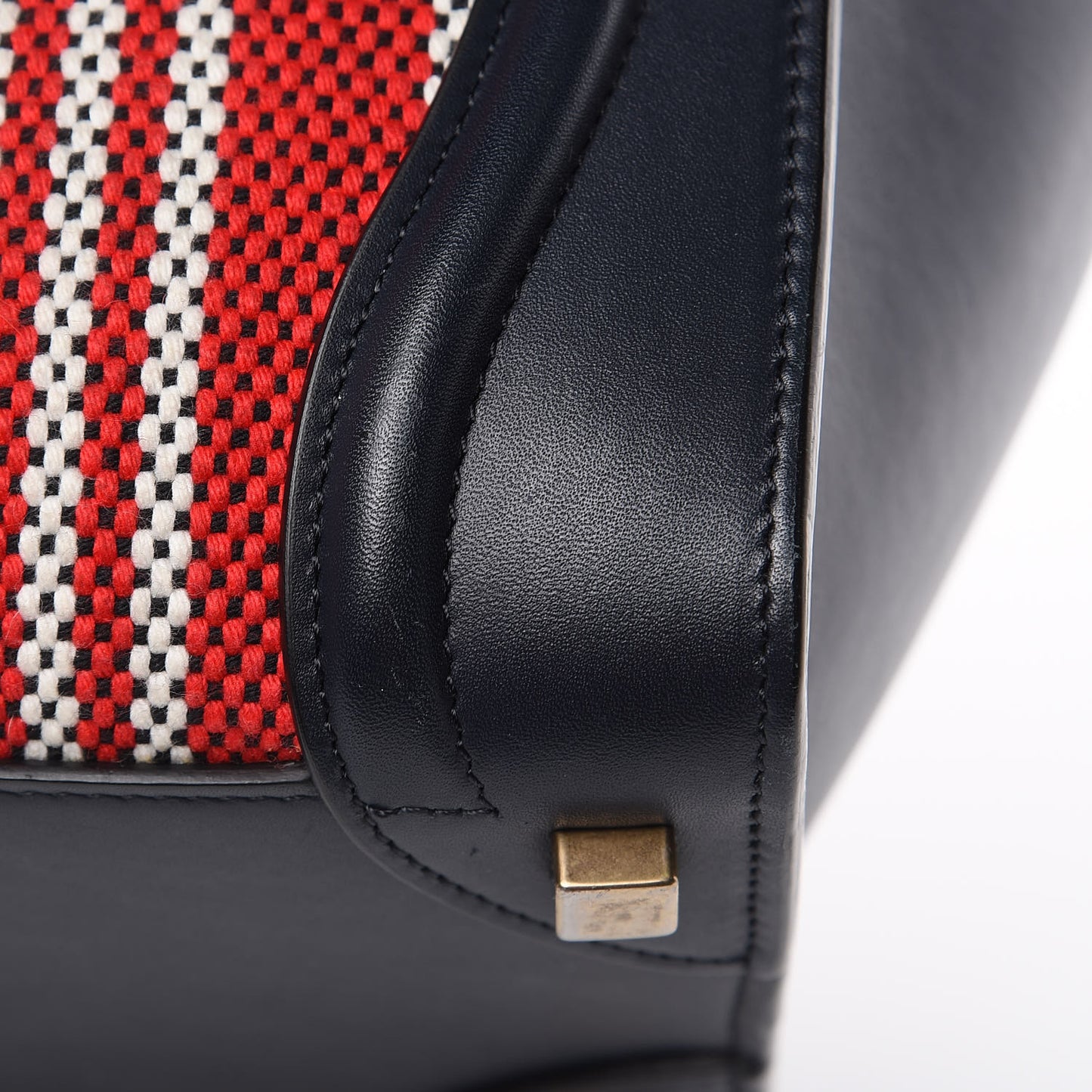 Smooth Calfskin Striped Canvas Micro Luggage Navy Blue