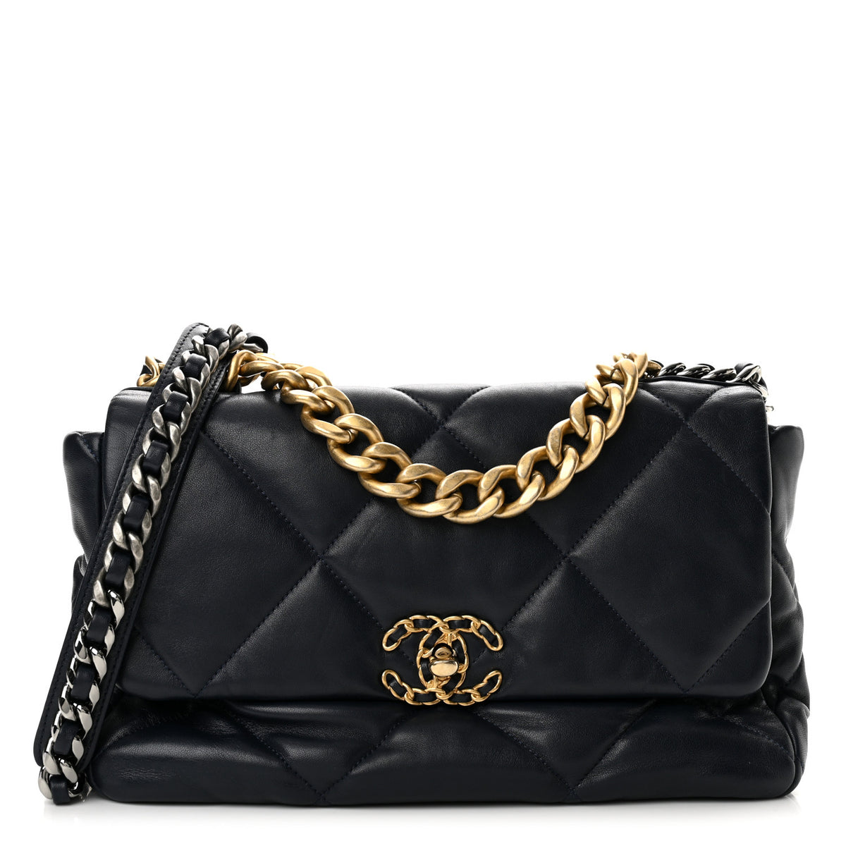 Goatskin Quilted Large Chanel 19 Flap Dark Blue