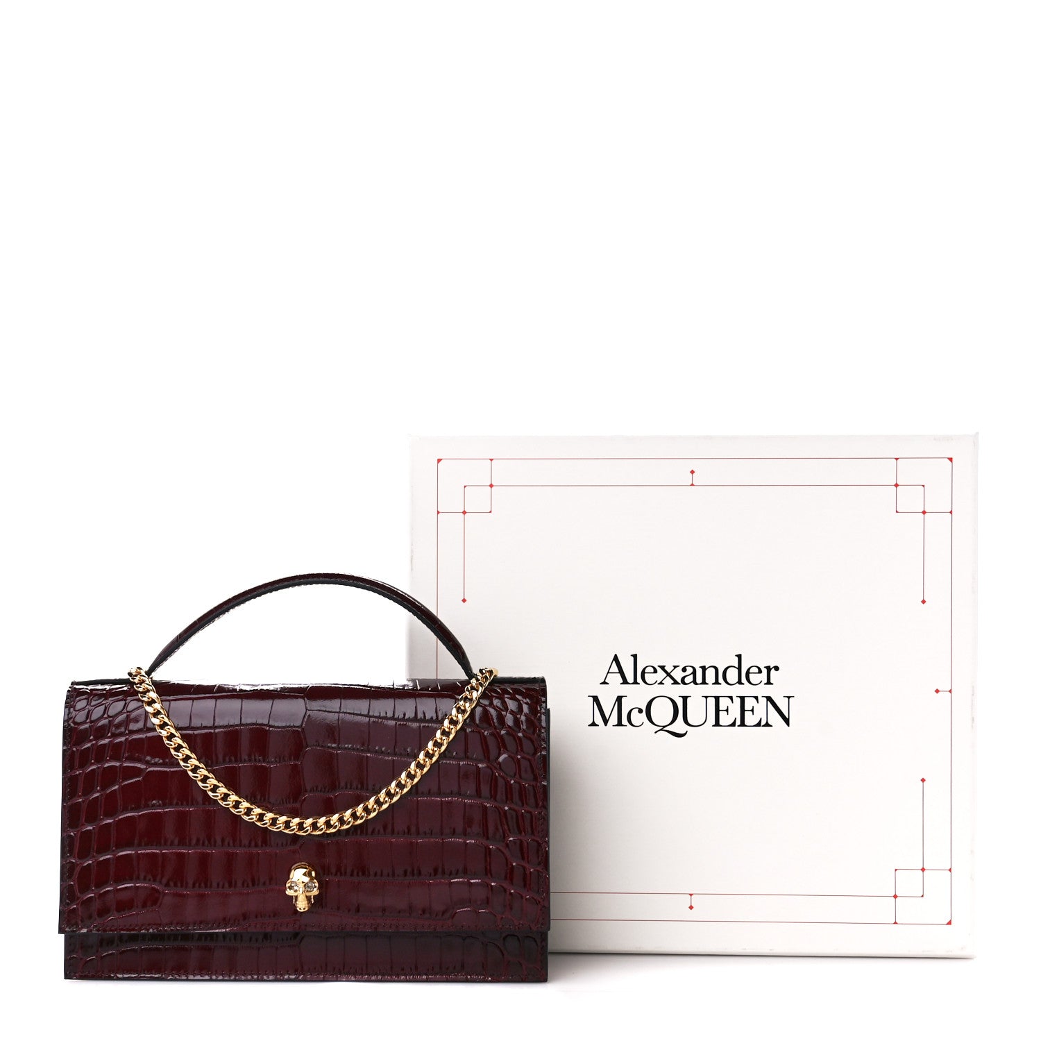 Alexander McQueen Calfskin Crocodile Embossed Skull Top Handle Bag Madder 11 of 11