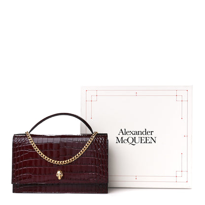 Alexander McQueen Calfskin Crocodile Embossed Skull Top Handle Bag Madder 11 of 11