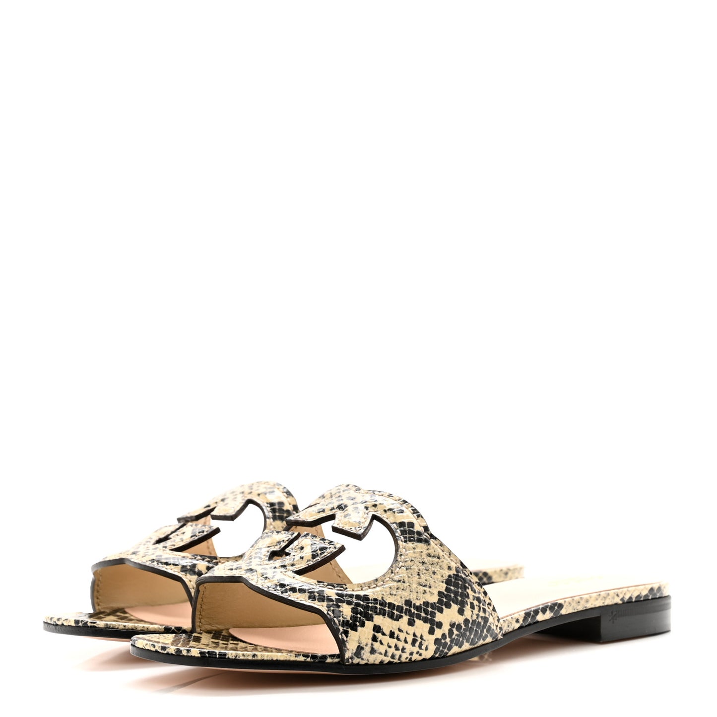 Calfskin Python Print Interlocking G Cut Out Slide Sandals 37.5 Beige Avana