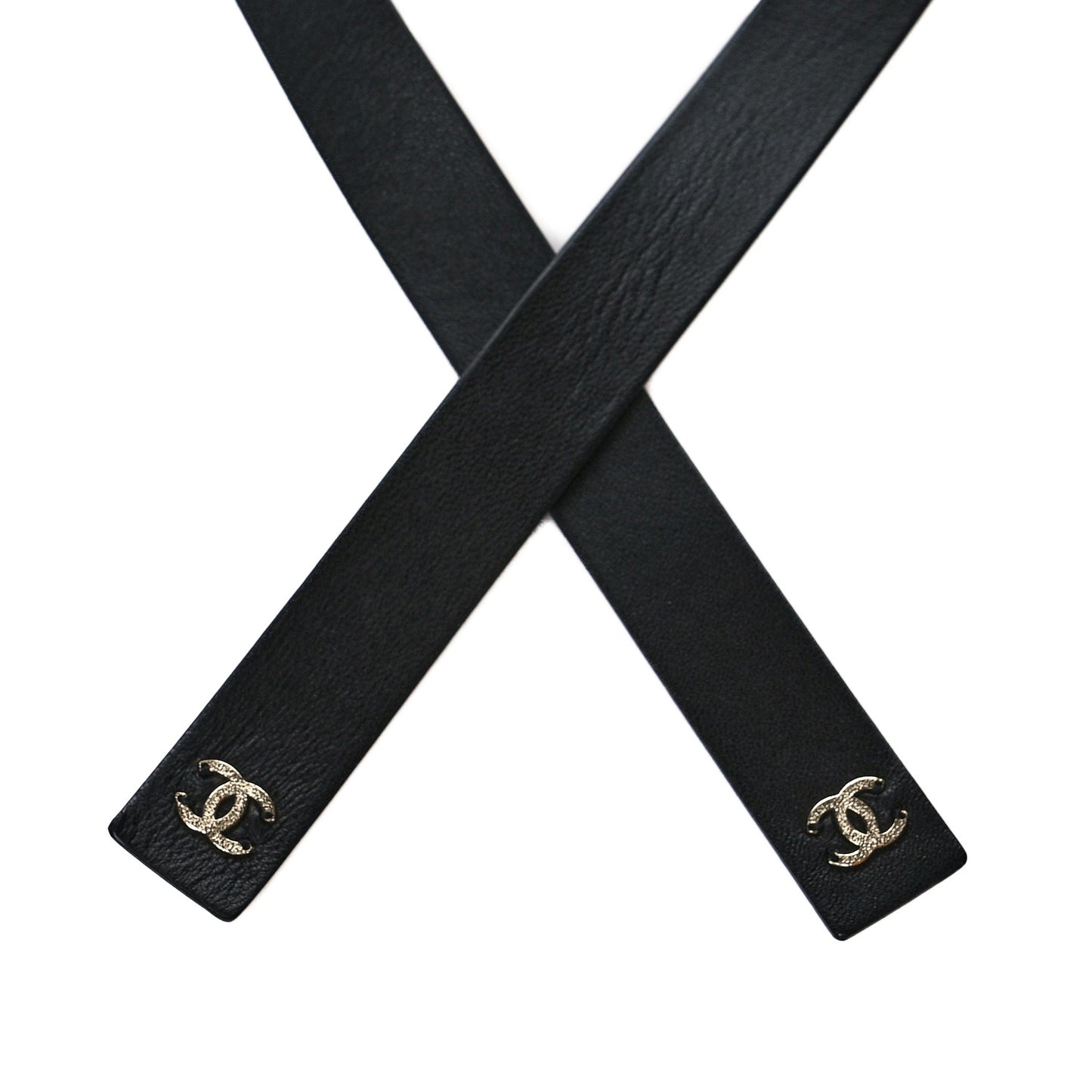 Lambskin Chain CC Bow Belt S Black Gold