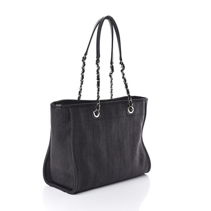 Chanel Mixed Fibers Striped Small Deauville Tote Navy Blue 3 of 11