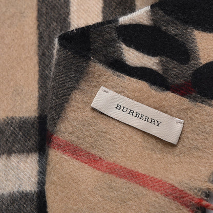 Burberry Cashmere Animal Print House Check Scarf Camel 4 of 7
