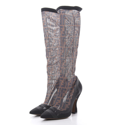 Fendi Technical Mesh FF Colibri High Heel Knee High Boots 38 Black Tobacco 3 of 8