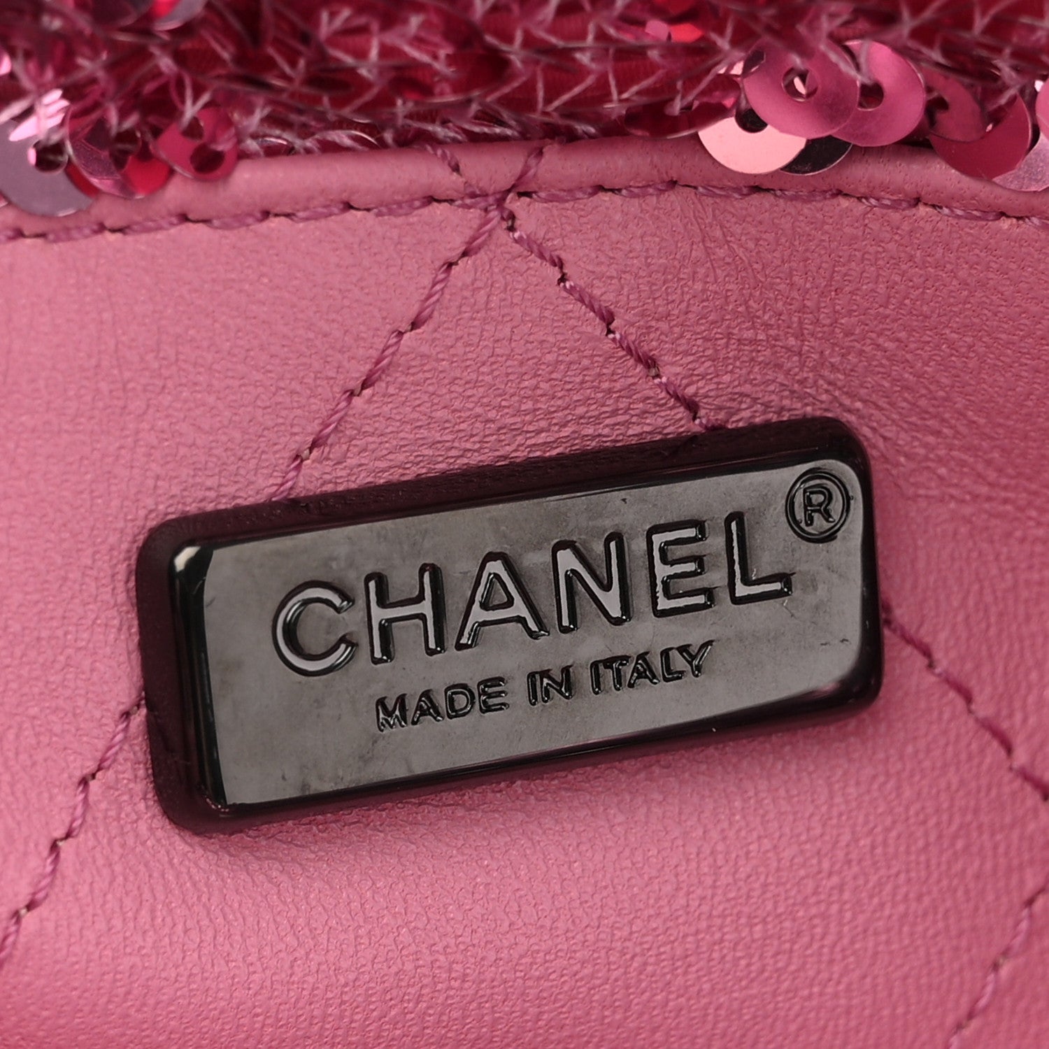 Chanel Sequin Logo Shopping Tote Pink Black 7 of 12