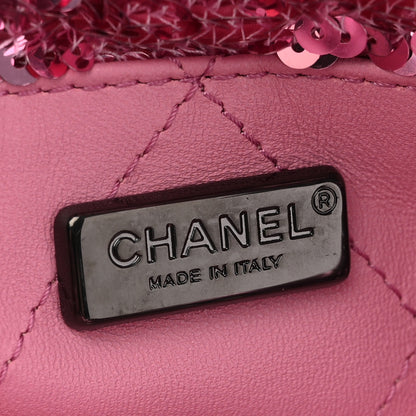 Chanel Sequin Logo Shopping Tote Pink Black 7 of 12