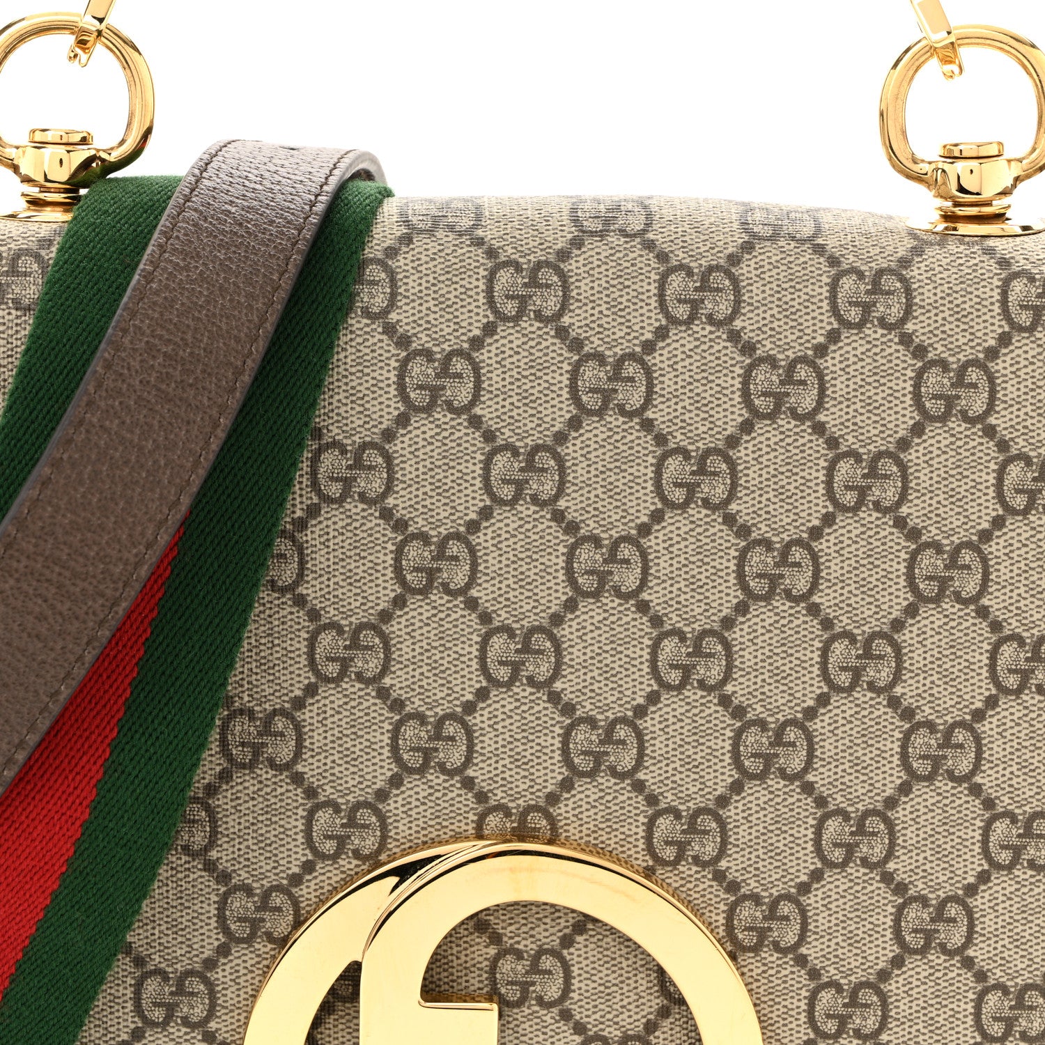 Gucci GG Supreme Monogram Textured Dollar Calfskin Web Medium Blondie Shoulder Flap Bag Beige Ebony New Acero 8 of 10
