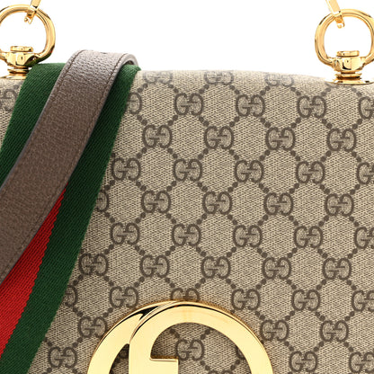 Gucci GG Supreme Monogram Textured Dollar Calfskin Web Medium Blondie Shoulder Flap Bag Beige Ebony New Acero 8 of 10