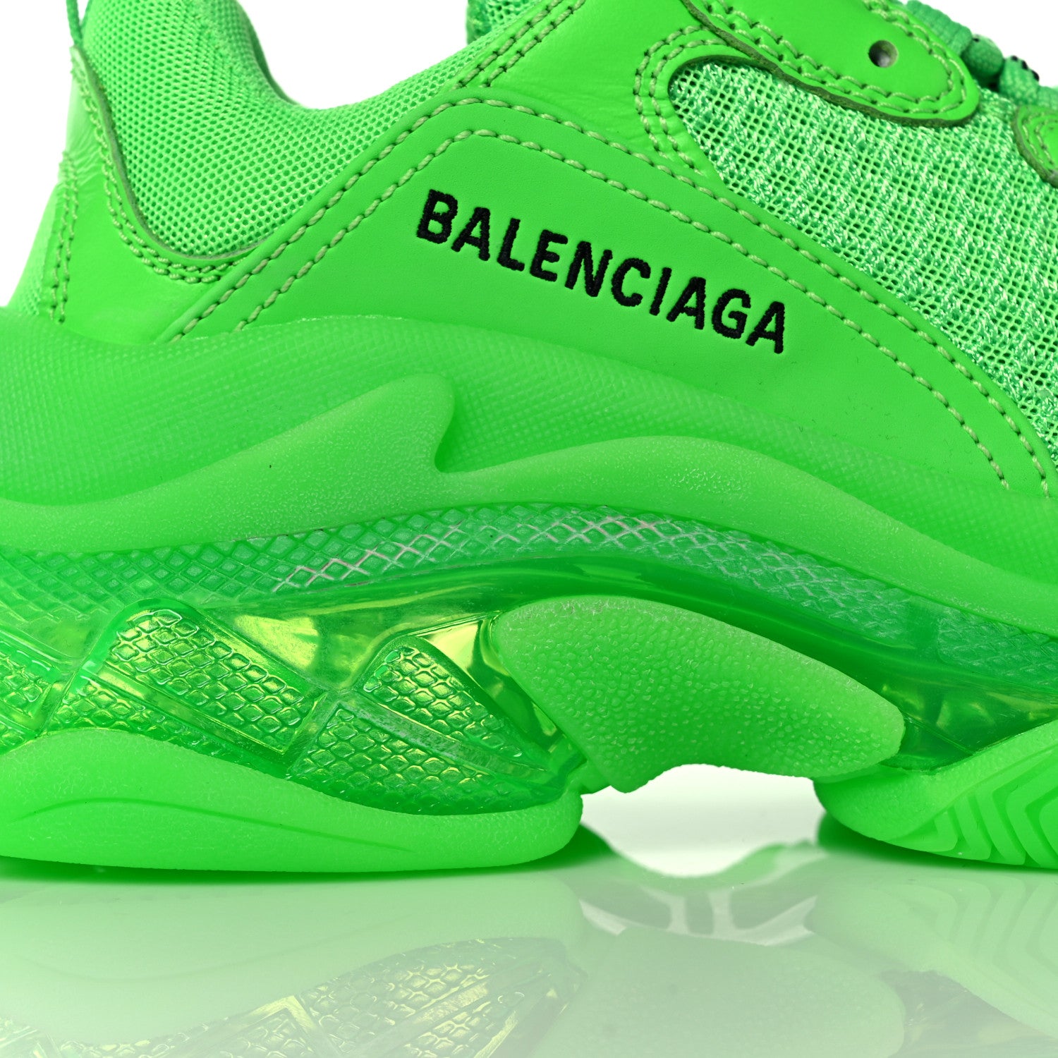 Balenciaga Fabric Mesh Clear Sole Womens Triple S Sneakers 37 Fluo Green 7 of 11