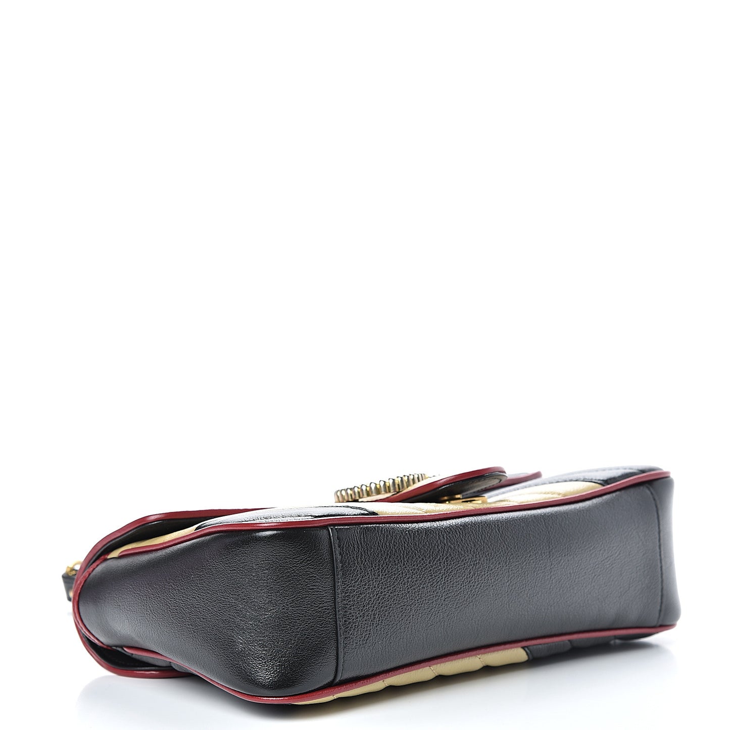 Vintage Effect Calfskin Matelasse Diagonal Striped Small Torchon GG Marmont Shoulder Bag Black Beige